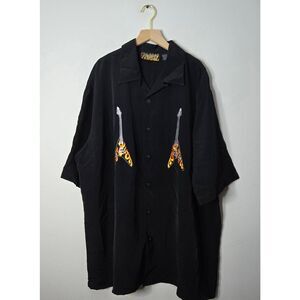 Dragonfly Shirt Men's Button Down Size XXL Black Guitar Flames Hard Rock